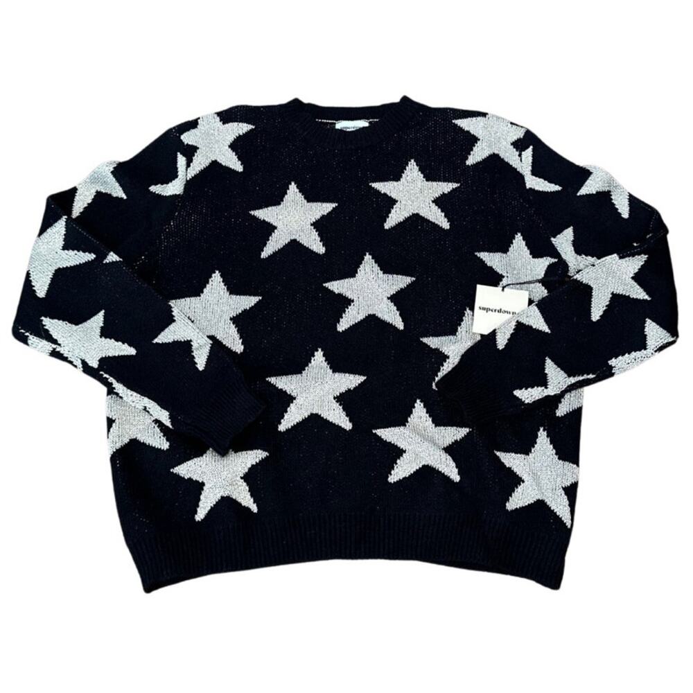 NWT Superdown Rosabel Glitter Star Crewneck Sweater I Large